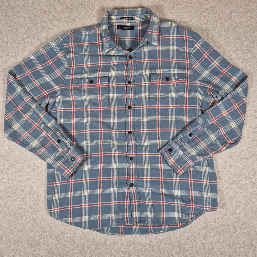 Lucky Brand Flannel Shirt Mens Large Blue Plaid Classic Fit Button Up Shirt